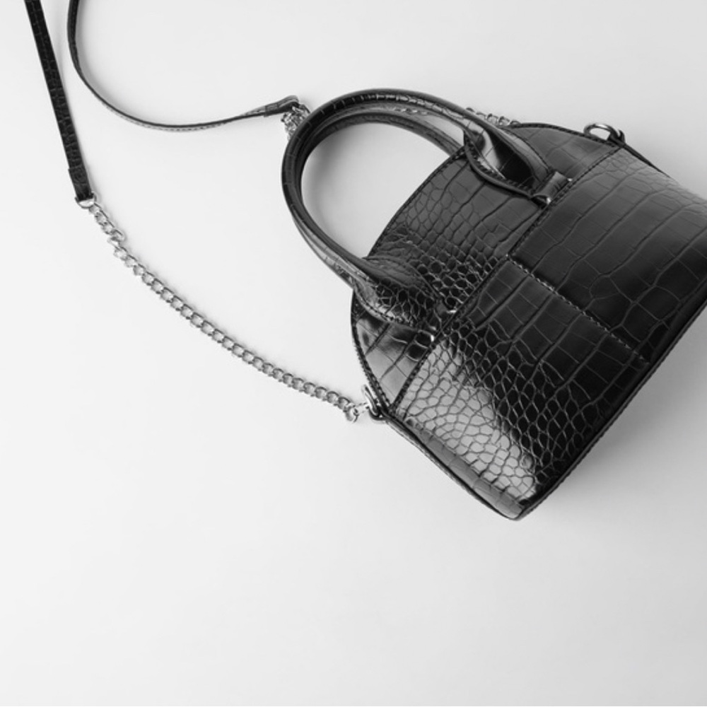 Zara Elegant Black Croc-Embossed Handbag